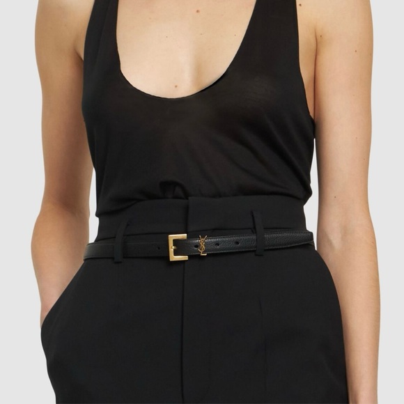 SAINT LAURENT YSL logo leather belt size 90